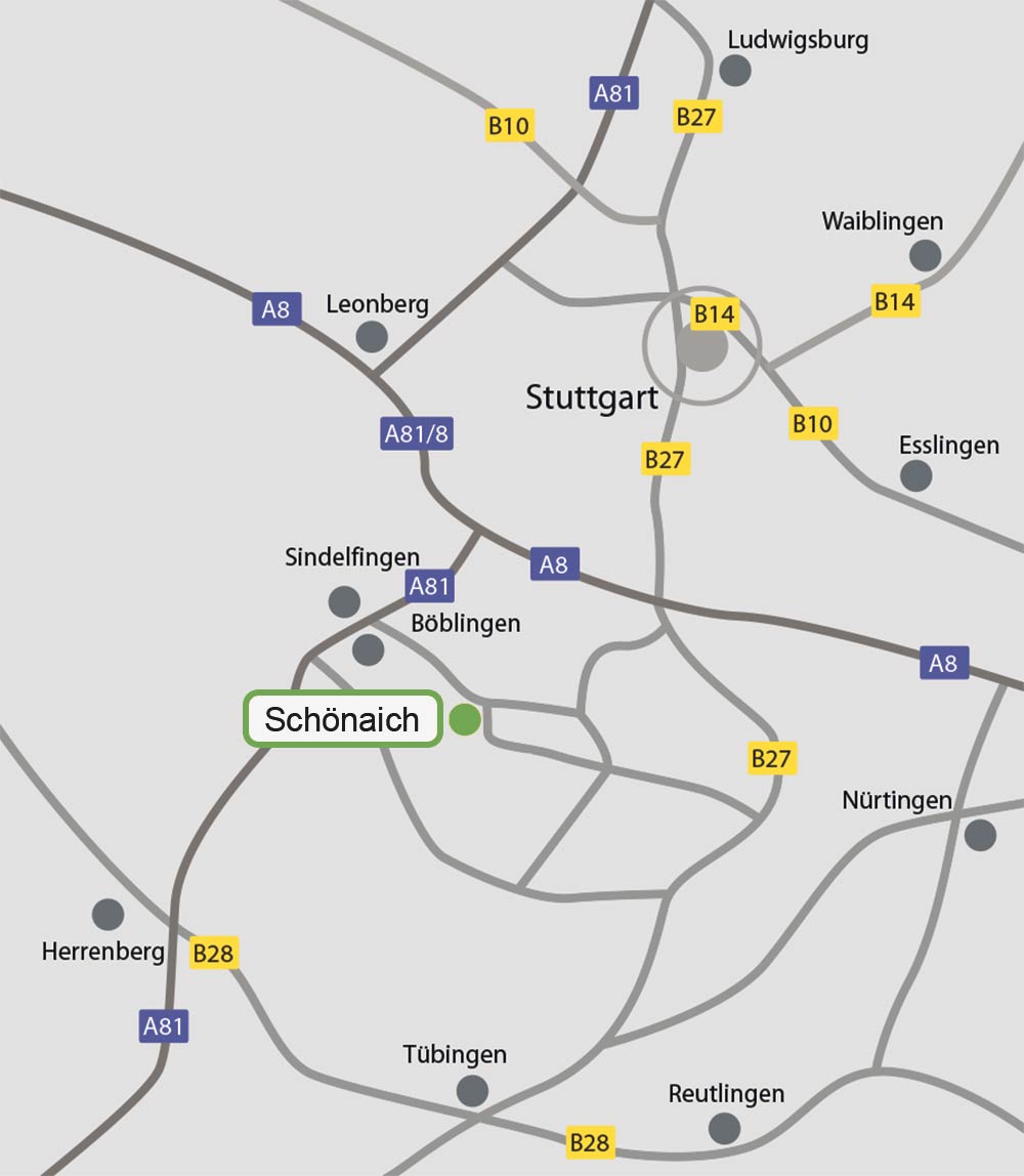 Anfahrtsskizze Raumkonzepte Schönbuch GmbH in Schönaich